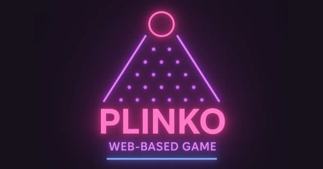 Plinko title card: a neon peg pyramid, web-based game